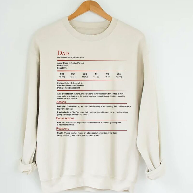 Dungeons & Dragons Dad Shirt – Funny RPG Stat Block T-Shirt for Fathers