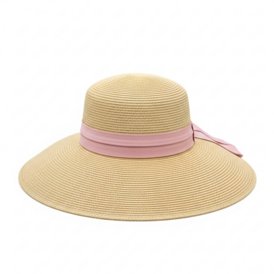Elegant Straw Sun Hat With Pink Ribbon By Hat Wear